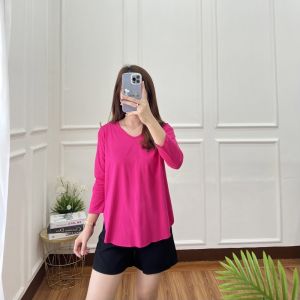 VNECK Oversize Lengan 7/8 / Kaos Wanita Jumbo / Kaos Oversize Slit Samping / Atasan T-Shirt