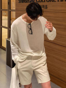 Mens Ice Silk Modal Loose Fit Long Sleeve Knitted Shirt Woollike Handfeel Sun Protection Sporty Low Collar Breathable Tshirt