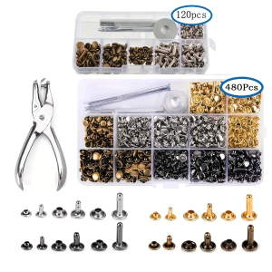 Metal Double Cap Rivets Studs Round Rivet for DIY Leather Craft Bag Belt Clothing Garment Shoes Pet Collar Fixing Tools
