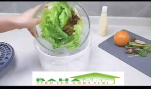 RỔ MÁY QUAY VẮT KHÔ RAU CỦ QUẢ BẰNG ĐIỆN "BAHAMAR" ấn phím quay và thoát nước trong 10 giây thiết kế hai lớp thoát nước nhanh