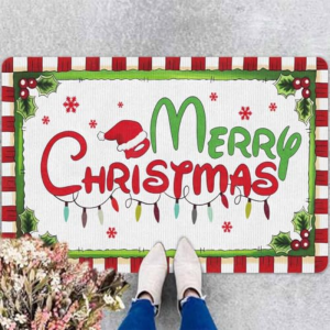 VIKAMA Merry Christmas Doormat Red Festive Snowflake Gift Pattern Non Slip Floor Mat For Entryway Porch Home Decor