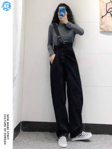 Loose Casual Denim Overalls Womens Single Shoulder Spring New Style Age Reduction Small Size Long Pants Fashionable Streetwear