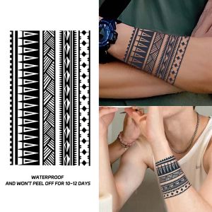 1pc Geometric Pattern Bracelet Waterproof Temporary Tattoo Lasting 1-2 Weeks Realistic Semi-Permanent Fake Tattoo