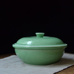 Large 9-Inch Ceramic Dining Set Soup Bowl Porcelain Green Glazed Covered Fish Pickle Large Surface Bowl Family Use