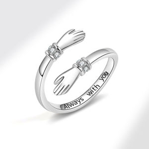 ANENJERY Hands Hug Shiny Zircon Ring for Women Girls Friendship Delicate Creative Open Ring Party Jewelry Friend Gifts Wholesale