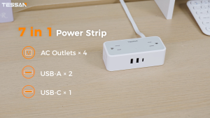 TESSAN Extension Cord Surge Protector Flat Plug Power Strip with USB Port Flat Socket Plug Extension for Home Office Bedroom