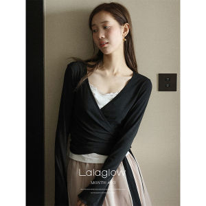French Style Slimming Long Sleeve Lace-up Autumn Womens Blouse