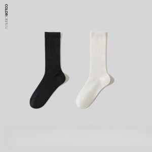 Womens Long Tube Socks Thin Summer Cotton Moisture Wicking Black White Color Block Mid-Calf Socks Comfortable Breathable