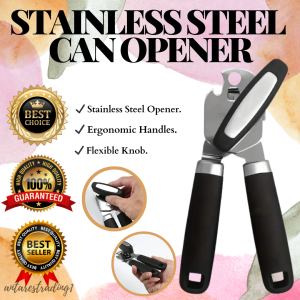 Best Seller HEAVY DUTY CAN OPENER WITH BOTTLE OPENER | Stainless Steel Can & Bottle Opener | Multifunctional Can Opener | Black Can Opener | Smooth Edge Manual Hand Held Can Opener | Soft Touch Handle Rust Proof Oversized Easy Turn Knob