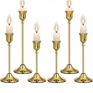Set of 6 Gold Weighted Metal Taper Candlestick Holders Vintage Christmas Brass Home Decor for Table Mantel Room Decorations Hous