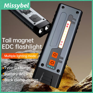 ใหม่ล่าสุดไฟข้างอเนกประสงค์สำหรับไฟฉาย LED COB สีแดงสีฟ้าชาร์จด้วย USB ไฟฉายทำงานปากกาคลิปหนีบหมวกสวิตช์คู่ฉุกเฉินแบบพกพาวัสดุโลหะไฟตกปลา