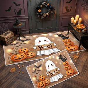 VIKAMA Mèo Đen Halloween Thảm 1/2 Chiếc Phong Cách Vintage Lối Vào Thảm Cửa Chống Trơn Trượt Sàn Nhà Bếp Trang Trí Nhà Chất Liệu Polyester PVC