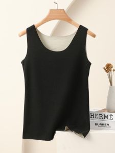 เสื้อยืดแขนกุดหนาแบบมีขนแกะสองด้านสำหรับผู้หญิง เสื้อชั้นในฤดูใบไม้ร่วงและฤดูหนาว เสื้อกั๊กเกาะอกแบบเข้ารูป เสื้อคลุมกันหนาวสำหรับผู้หญิงไซส์ใหญ่