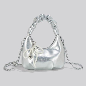 Luxury Chain Silver Underarm Bag Lightweight Large Capacity