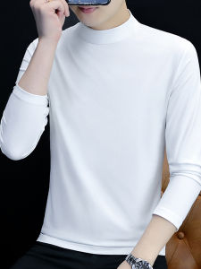 เสื้อยืดคอตตอนแขนยาวบางคอตั้งสำหรับผู้ชาย ทรงหลวม ทรงปกติ ฤดูใบไม้ร่วง 2025 ป้องกันการติดด้าย ปกติ