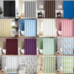 【12H Ship Local Delivery】180x180CM Bathroom Waterproof Shower Curtain Door Curtain Makapal Black White Gray Blue Beige Brown Pink Purple Green Orange Gradient plaid striped ocean fish leaf flower PEVA Waterproof Shower Curtain With 12 Hooks