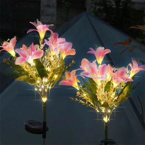 Outdoors Light Courtyard Garden Party Decoration LED Dimulation Flower Lawn Villa Landscape Ground Lamps New Solar Orchid Lights