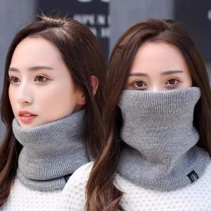 Cashmere Plush Warm Winter Ring Scarf Women Men Knit Full Face Mask Neck Scarves Warmer Thick Fleece-lined Muffler