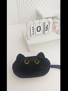 Cute Briquettes Black Cat Pen Bag Plush Kitten Large Capacity Fortune Cat Pencil Case Student Storage Bag Stationery Box