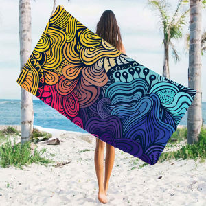 colorful wave doodle Beach Towels Ultra Lightweight Quick Drying Super Absorbent Summer Essential Fast-Drying Towel for Beach