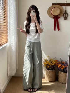 LIRUSHAN | Slimming Comfort White Short Sleeve Top and Wide Leg Pants Set