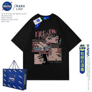 เสื้อยืดแขนสั้นผู้ชายลายพิมพ์เต็มตัว สไตล์อเมริกันเรโทร ผ้าฝ้าย แท้ 100 แนวสตรีทแฟชั่น ฤดูร้อน คอกลม สวมใส่สบาย