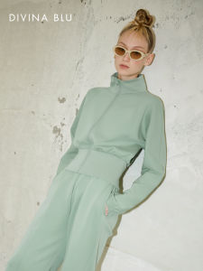 DIVINA BLU | Sporty & Fitness Standing Collar Waist-cinched Jacket