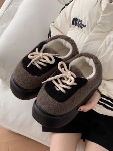 Thin Stripe Womens Winter Retro Lace up Bread Shoes Cotton Shoes Special Multicolor Heattech Casual Outdoor Lamb Wool Board Shoes