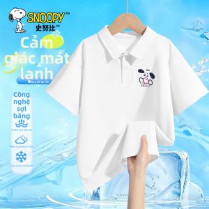 Snoopy | Áo Thun Polo Tay Ngắn Bằng Lụa Đá Cho Bé Trai