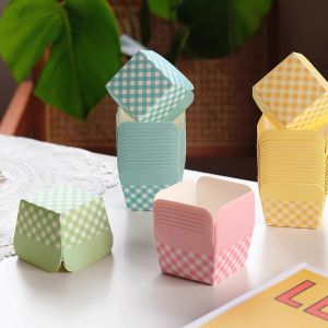 50/100pcs Square Lattice Baking Cup Muffin Cup Cupcake Disposable Desserts Box for Wedding Birthday Kitchen Tools