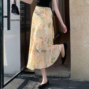 DAIXIANGFEIZI | Floral Chiffon A-Line Skirt for Petite