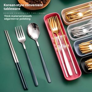 3-in-1 stainless steel spoon fork chopsticks storage spoon tableware set portable spoon fork chopsticks tableware set students outdoor tableware