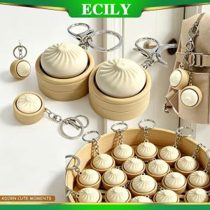 ECILY Cute Buns-shaped Presses Keychain Stress Relief Fidget Toy Simulation Food cute bao clicker keychain Bun Dough Toy for Kids Gift