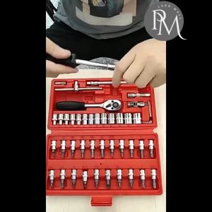 PM1988⚡พร้อมส่ง💯 ชุดเครื่องมือ ชุดประแจ ชุดลูกบล็อกอเนกประสงค์ บล็อกชุด 46ชิ้น ขนาด 1/4" เครื่องมือซ่อมแซม พร้อมกล่องกันกระแทก