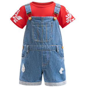 LZH | Kids Girls Summer Two Pieces Sets Print T-shirt and Denim Overalls Summer Suit Children Short Style Outdoor Casual Clothing 1-6Y