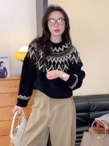 Black Fair Isle Knitwear Winter New Style Womens Top Fashionable Commute round Neck Long Sleeve Other Material Ladies Sweater