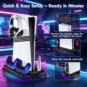 Ipega | For All-in-One Cooling Stand Base PS5/PS5 Slim/PS5 Pro Model with RGB Lighting Effects Storage Function and Controller base