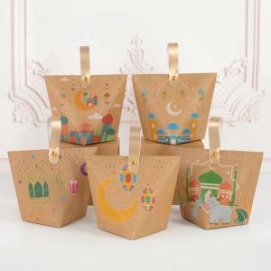 YESPERY EID Mubarak Kraft Paper Bag Ramadan Candy Packaging Box for Muslim Moon Decoration Gifts Chocolate Snacks Party Supplies