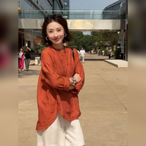 YUFUQING | French Brick Red Long Sleeve Womens Sun Protection Shirt Loose Vintage Style Top Trendy Early Autumn New Arrival Casual Wear