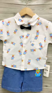 Terno for Kids Boy Cute Polo bow tie white classic bear design 1-5yrs old E80