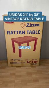 UNIDAS 25x37 Vintage Dining/Indoor/Outdoor Rattan table and brown plastic assemble Table