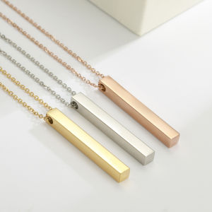 Skyrim Simple Square Bar Pendant Necklace for Women Men Stainless Steel Jewelry Geometric Metal Choker Neck Chain Gift Wholesale