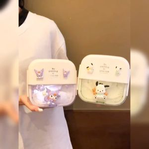 Sanrio Plastic Lunch Box Bring Cutlery Cartoon Anime Kuromi Cinnamoroll Kitty Pompompurin Divided Bento Box Microwaveable