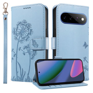 Leather Wallet Flip Case for Google Pixel 7 7A 8 8A 9 9A 10 10A 11 Pro XL | Dandelion Embossed Design with Card Holder