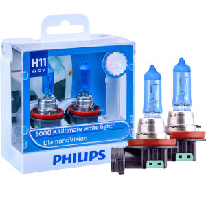 Philips | Philips H11 12V 55W Diamond Vision 5000K Super White Light Halogen Bulbs Auto Headlight Fog Lamps 12362DVS2