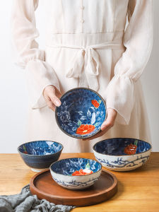 Japanese Style Ceramic Bowl Rice Bowl Soup Bowl Porcelain Noodles Bowl Court Style Dishware Home Use Plate Dish