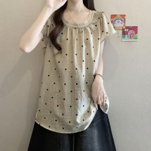 AIYITI | Polka Dot Short Sleeve Summer New Large Size Womens Blouse