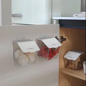 Kitchen Ginger and Garlic Storage Container With Lid Durable Wall Mounted Storage Basket Fresh-Keeping Dustproof and Waterproof Garlic Onion Storage Box