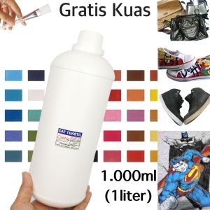 Cat Tekstil Cantiq (1 liter) anti luntur tahan lama lentur tidak kaku permanen untuk baju sepatu tas kaos kanvas kulit suede jok sofa kayu kaca tembok clay topi jeans sutra keramik kertas cat lukis mewarnai anak waterbase by Ganzel