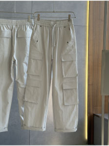 กางเกงทำงานฤดูร้อนแบบบางสำหรับผู้ชาย Ice Silk Casual Paratrooper กางเกงขายาวทรงหลวมเอวกลางสไตล์ย้อนยุคสไตล์ญี่ปุ่นย้อนยุค